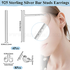 4 Pairs 2 Styles Simple Design 925 Sterling Silver Ear Studs&nbsp;STER-BBC0007-34
