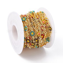 Handmade Eco-friendly Brass Enamel Flower Link Chain&nbsp;CHC-E025-45G