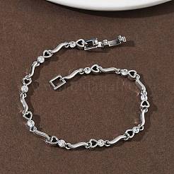 Brass Micro Pave Clear Cubic Zirconia Heart & Twist Link Chain Bracelets for Women&nbsp;BJEW-G764-06P