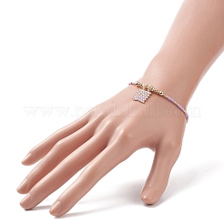 Glass Beaded Stretch Bracelet with Brass Beads&nbsp;BJEW-MZ00005