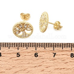 Ring with Tree of Life Pattern Brass Micro Pave Clear Cubic Zirconia Stud Earrings&nbsp;EJEW-G460-02G