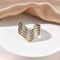 304 Stainless Steel Multi Layer Cuff Open Rings for Women&nbsp;RJEW-A095-06PG