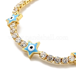 Star with Evil Eye Enamel Link Bracelet with Clear Cubic Zirconia Tennis Chains&nbsp;BJEW-G650-01G