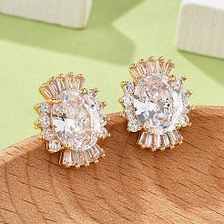 Oval Brass Micro Pave Cubic Zirconia Stud Earrings for Women&nbsp;EJEW-G428-27G
