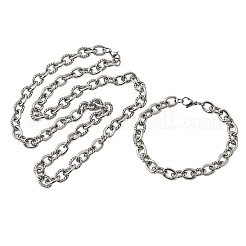 304 Stainless Steel Cable Chains Bracelet & Necklace Jewelry Sets&nbsp;SJEW-L199-11P