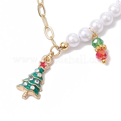 5Pcs 5 Styles Christmas Acrylic Imitated Pearl & Paperclip Chain Bracelets&nbsp;BJEW-JB10383