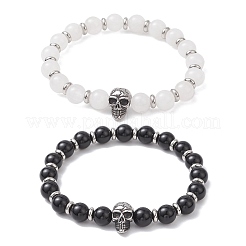 Natural Eyeless Obsidian and Malaysia Jade Stretch Bracelets&nbsp;BJEW-JB12184