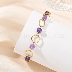 Natural Amethyst & Brass Open Jump Rings Link Bracelets for Women&nbsp;BJEW-JB14116-01