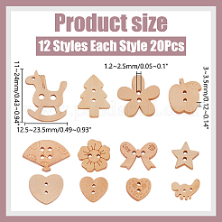 240Pcs 12 Styles 2-Hole Wood Buttons&nbsp;BUTT-WR0001-27