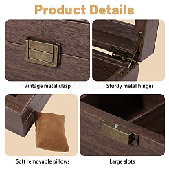 2-Slot Wood Covered with PU Leather Watch Storage Boxes with Glass Visible Window Hinged Lids and Lint Pillows Inside&nbsp;CON-WH0113-10A