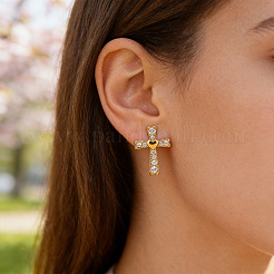 Brass Micro Pave Clear Cubic Zirconia Stud Earrings for Women&nbsp;EJEW-K271-06G