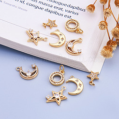10Pcs 5 Style Brass Micro Pave Clear Cubic Zirconia Pendants&nbsp;ZIRC-BT0001-01G