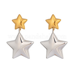 304 Stainless Steel Two Tone Star Dangle Stud Earrings&nbsp;LQ4369