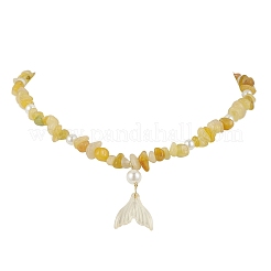 Natural Topaz Jade Chip & Imitaton Round Pearl Beaded Adjustable Necklaces&nbsp;NJEW-JN05227-02