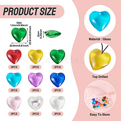 18Pcs 9 Colors Glass Heart Pendants&nbsp;GLAA-TA0003-29