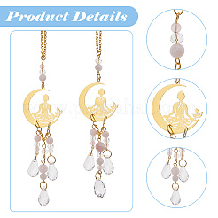 2Pcs 2 Styles Alloy Moon with Yoga Charm Pendant Decorations&nbsp;HJEW-DC00115
