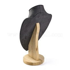 Bust Shaped Microfiber & Wood Jewelry Necklace & Earrings Display Stands&nbsp;NDIS-H042-01C-02