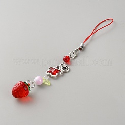 Plastic Strawberry Beads Mobile Straps&nbsp;HJEW-WH00056-10B