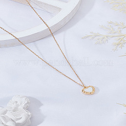1Pc Stainless Steel Pave Natural Shell Heart Pendant Necklaces for Women&nbsp;NJEW-LP0007-02G