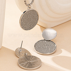Oval & Flat Round Alloy Pendant Necklaces & Stud Dangle Earrings Sets for Women&nbsp;FS-WG38819-01