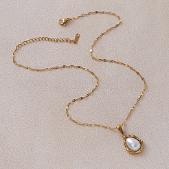 Vintage Stainless Steel & Imitation Pearl Teardrop Pendant Necklaces for Women&nbsp;ZZ4514