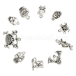 100Pcs 10 Styles Tibetan Style Alloy Pendants&nbsp;SKUL-CJ0001-01