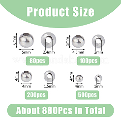 880Pcs 4 Style 304 Stainless Steel Round Seamed Beads&nbsp;STAS-DC0015-28