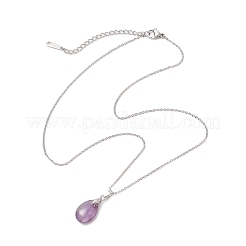 4Pcs 4 Styles Natural Labradorite & Amazonite & Rose Quartz & Amethyst Teardrop Pendant Necklaces&nbsp;NJEW-JN05230