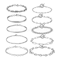 10Pcs 10 Styles Stainless Steel Chain Bracelets Kits&nbsp;BJEW-PH0004-48