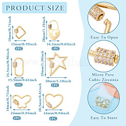 Brass Micro Pave Clear Cubic Zirconia Screw Carabiner Lock Charms&nbsp;ZIRC-TA0001-13G