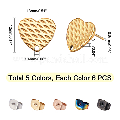 30Pcs 5 Colors Ion Plating(IP) Heart Shape 304 Stainless Steel Stud Earring Findings&nbsp;EJEW-UN0001-68
