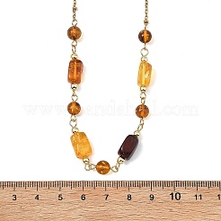 Natural Amber Round Cuboid Beads Link Chain Necklaces&nbsp;NJEW-JN06072
