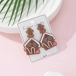 Christmas House Acrylic Dangle Stud Earrings with Glitter Powder for Women&nbsp;FS-WG63F56-01