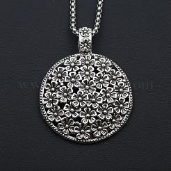 Flat Round with Embossed Flower Alloy Pendant Necklaces for Women&nbsp;FS-WG15FE6-01