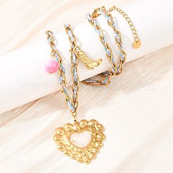 304 Stainless Steel with Glass & Resin Heart Pendant Polyester Rope Necklaces for Women&nbsp;NJEW-K252-12G