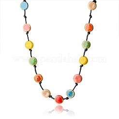 Bohemian Handmade Colorful Porcelain Beaded Waxed Cord Long Necklaces for Women&nbsp;FS-WGF474B-02