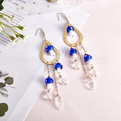 Natural Quartz Crystal Teardrop & Lampwork Mushroom Chandelier Earrings&nbsp;EJEW-SW00018-01