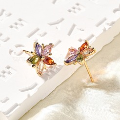 Brass Micro Pave Cubic Zirconia Stud Earrings&nbsp;EJEW-R018-10G-03