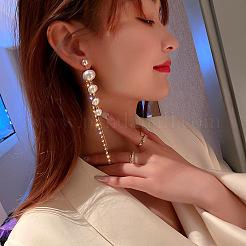 Alloy Rhinestone Round Tassel Stud Earrings&nbsp;FS-WGB449A-01