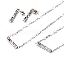 Rectangle 304 Stainless Steel Rhinestone Pendant Necklaces & Bracelets & Stud Earrings Sets for Women&nbsp;SJEW-C004-08P