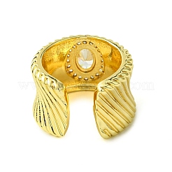 Brass Micro Pave Cubic Zirconia Oval Open Cuff Rings&nbsp;RJEW-K256-05G