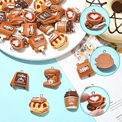 24Pcs 6 Styles Coffee Theme Opaque Resin Pendants&nbsp;RESI-YW0006-18
