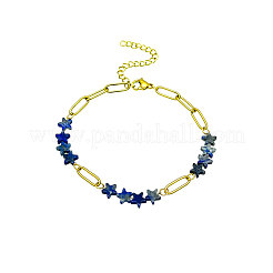 Natural Sodalite Star Beaded Bracelets with 304 Stainless Steel Paperclip Chains&nbsp;WGC91F5-02