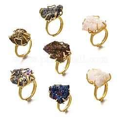 Nuggets Electroplate Natural Agate Cluster Finger Rings&nbsp;RJEW-K288-02G