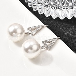 925 Sterling Silver Clear Cubic Zirconia Triangle with Round Dangle Stud Earrings&nbsp;EJEW-L300-02P