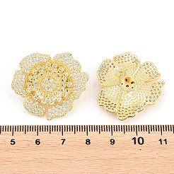 Valentine's Day Flower Brass Micro Pave Clear Cubic Zirconia Stud Earrings&nbsp;EJEW-T051-02G