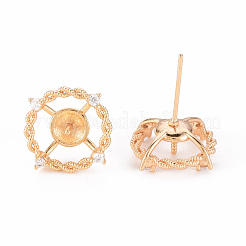 Brass Micro Pave Clear Cubic Zirconia Stud Earrings Findings&nbsp;KK-T062-122G-NF