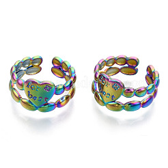 304 Stainless Steel Heart Cuff Rings&nbsp;RJEW-N038-117M