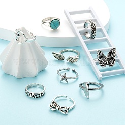 9Pcs 9 Style Adjustable Alloy Finger Rings&nbsp;RJEW-LS0001-15AS