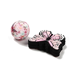 25Pcs Butterfly & Round Silicone Focal Beads&nbsp;SIL-L005-02D